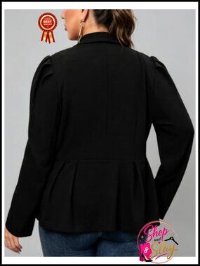 Plus Size Peplum Waist Blazer Business Casual Suit Jacket